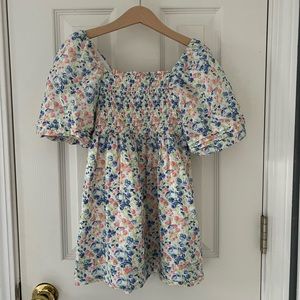 Floral Smocked Bubble Sleeve Dress